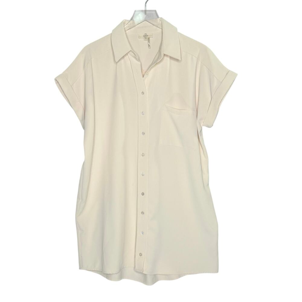 Entro Relaxed Ecru Short Sleeve Button Down Shirt Dress S Minimalist Clean Girl